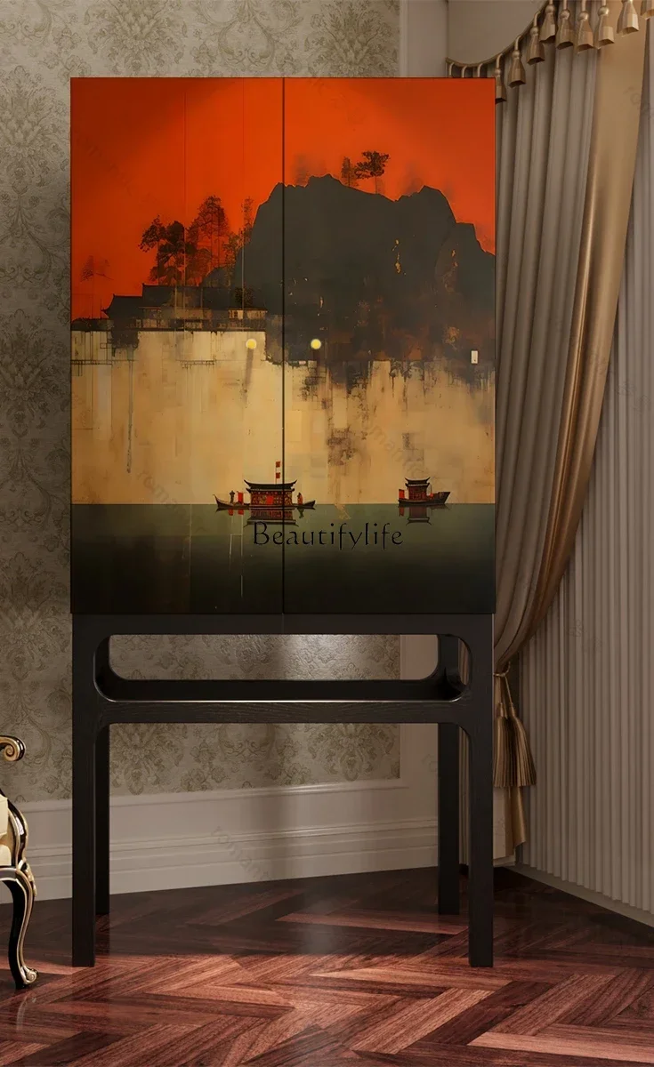 FG-Chinese retro solid wood entrance multi-functional locker integrated custom storage cabinet