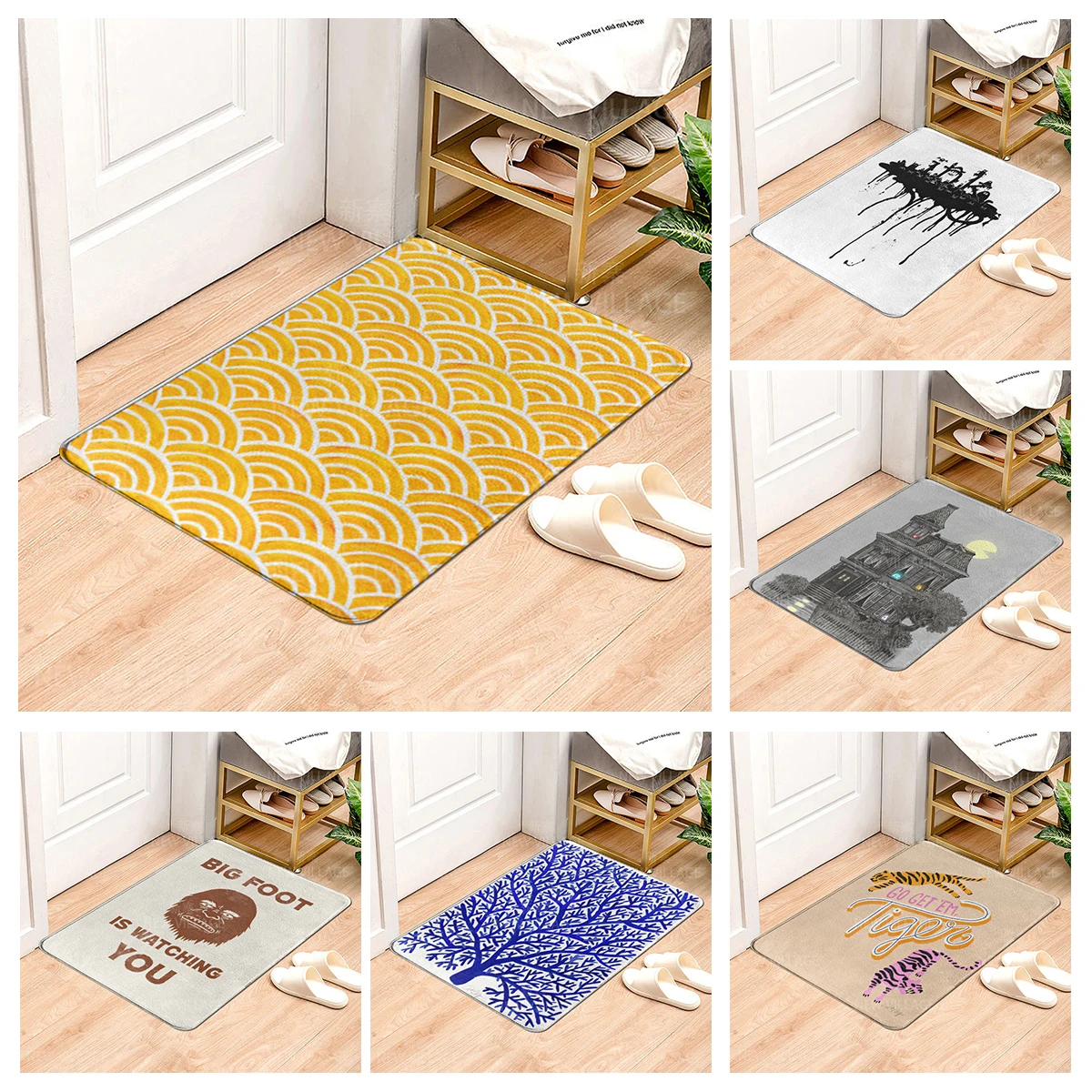 House entrance carpet Home doormat Colorful wave patterns Bath mat Foot room bathroom non-slip Kitchen water absorption rug