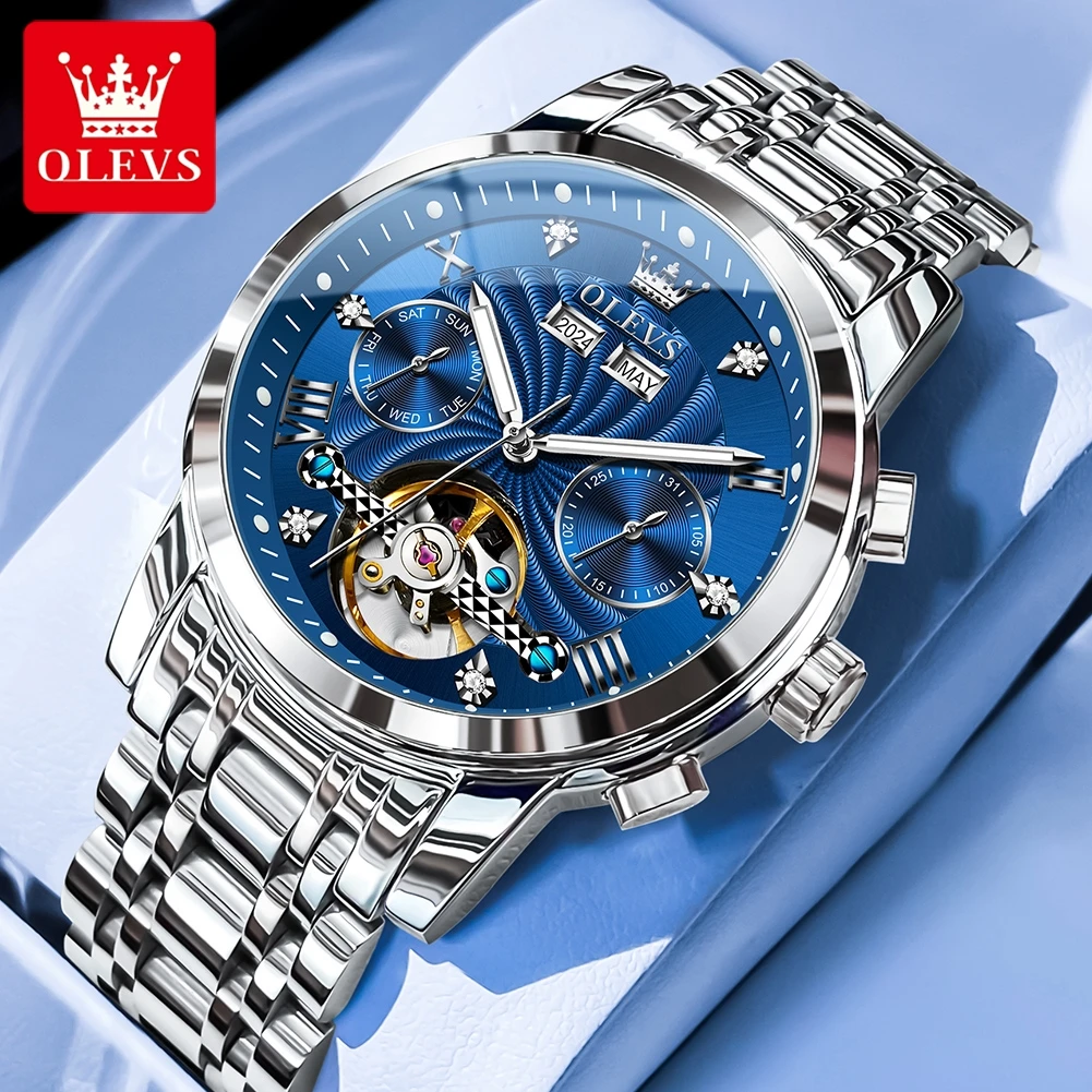 

OLEVS 7088 Luxury Men Automatic Mechanical Watch Top Brand Original Multi functional Hollow out Watch Trendy Business Men Watch