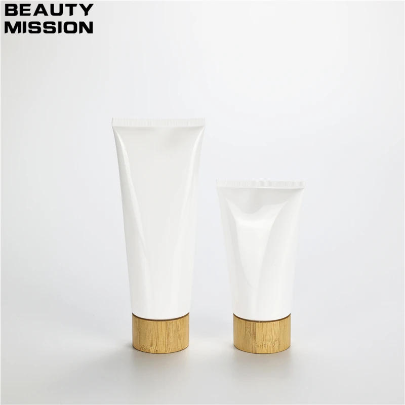 150ML 200ML X 25 White Squeeze Soft Tube With Bamboo Screw Lid Empty Facial Cream Soft Tube Facial Cleanser Packaging Containers