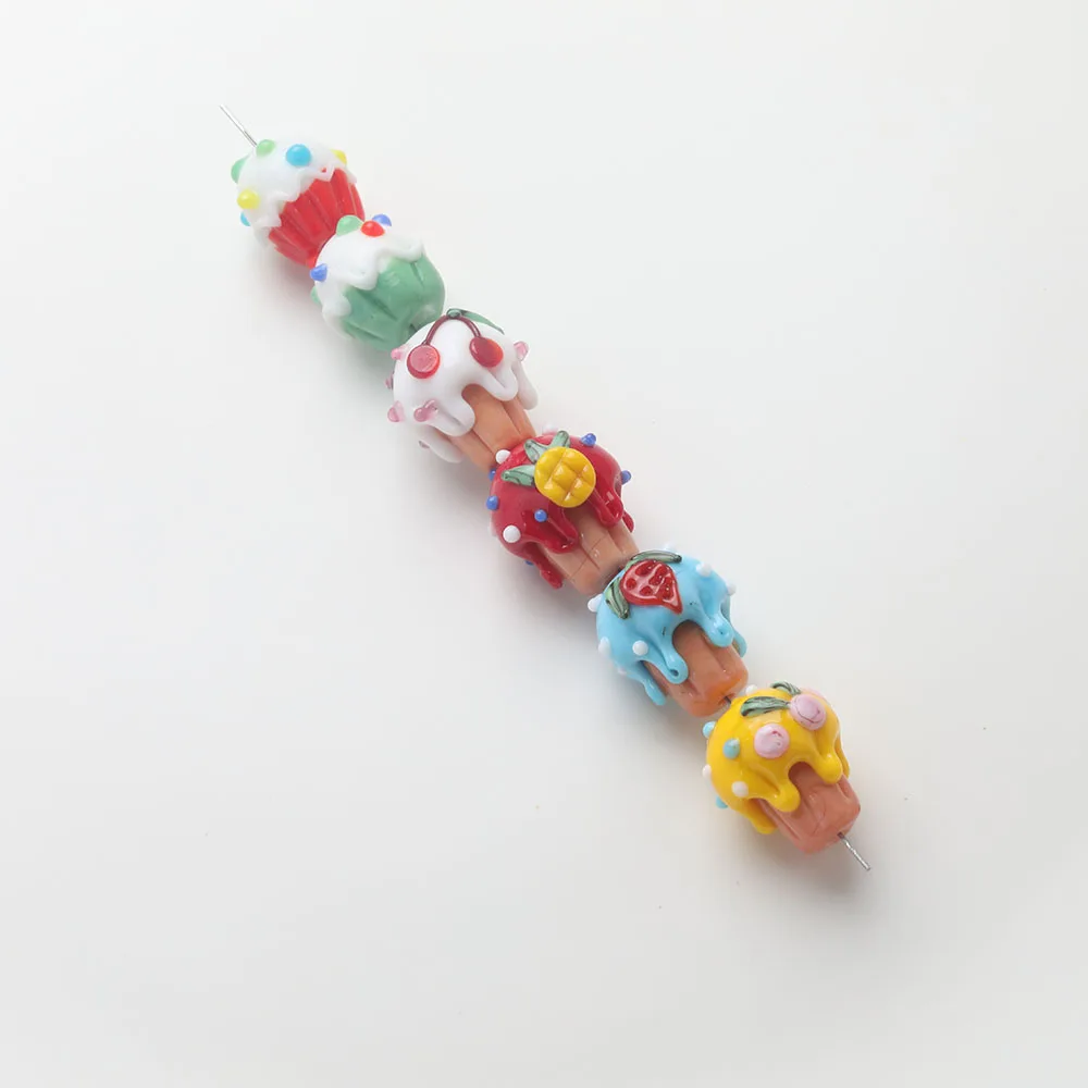 2PCS Glaze Glass Cute Delicate Small Cake Beads Necklace DIY Handmade Material Accessories Jewelry DIY Making Supplies