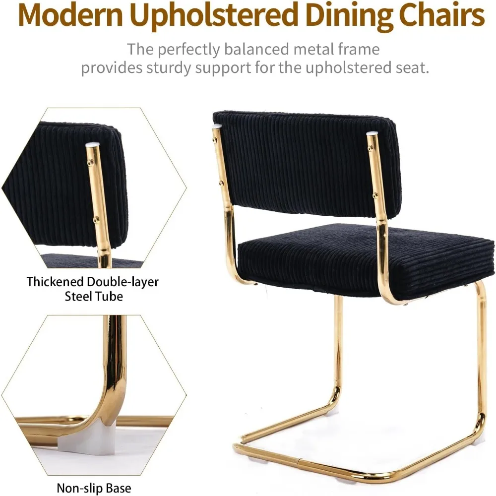 زوج من كراسي تناول الطعام المعاصرة، سروال قصير منجد مع خصلة القنوات وأرجل معدنية ذهبية، طراز عتيق