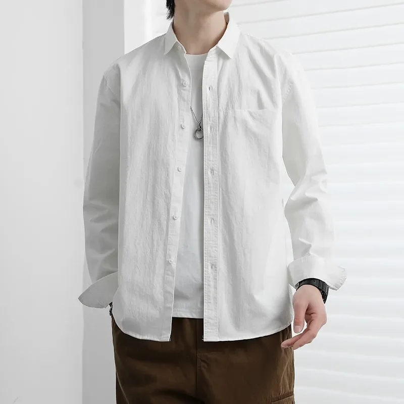 Spring Autumn New Fashion Men's Cotton Solid Color Casual Trendy Long Sleeve Turn-down Collar Business Shirts Male Clothes Tops