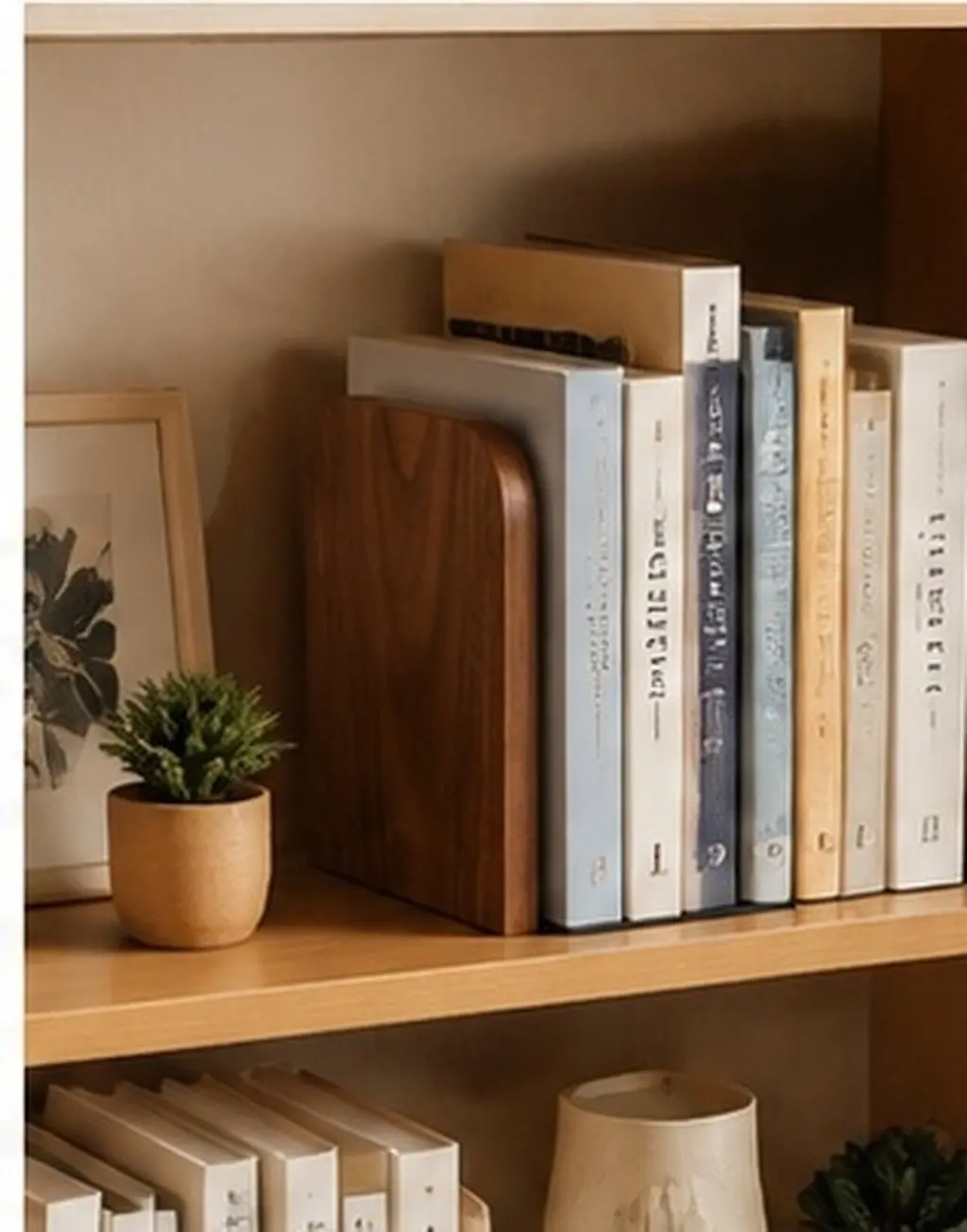 2Pcs Wooden Bookends Solid Sturdy Book Ends for Shelves Kitchen Desk Cookbooks Heavy Duty Bookshelf Decor Book Ends Decorative