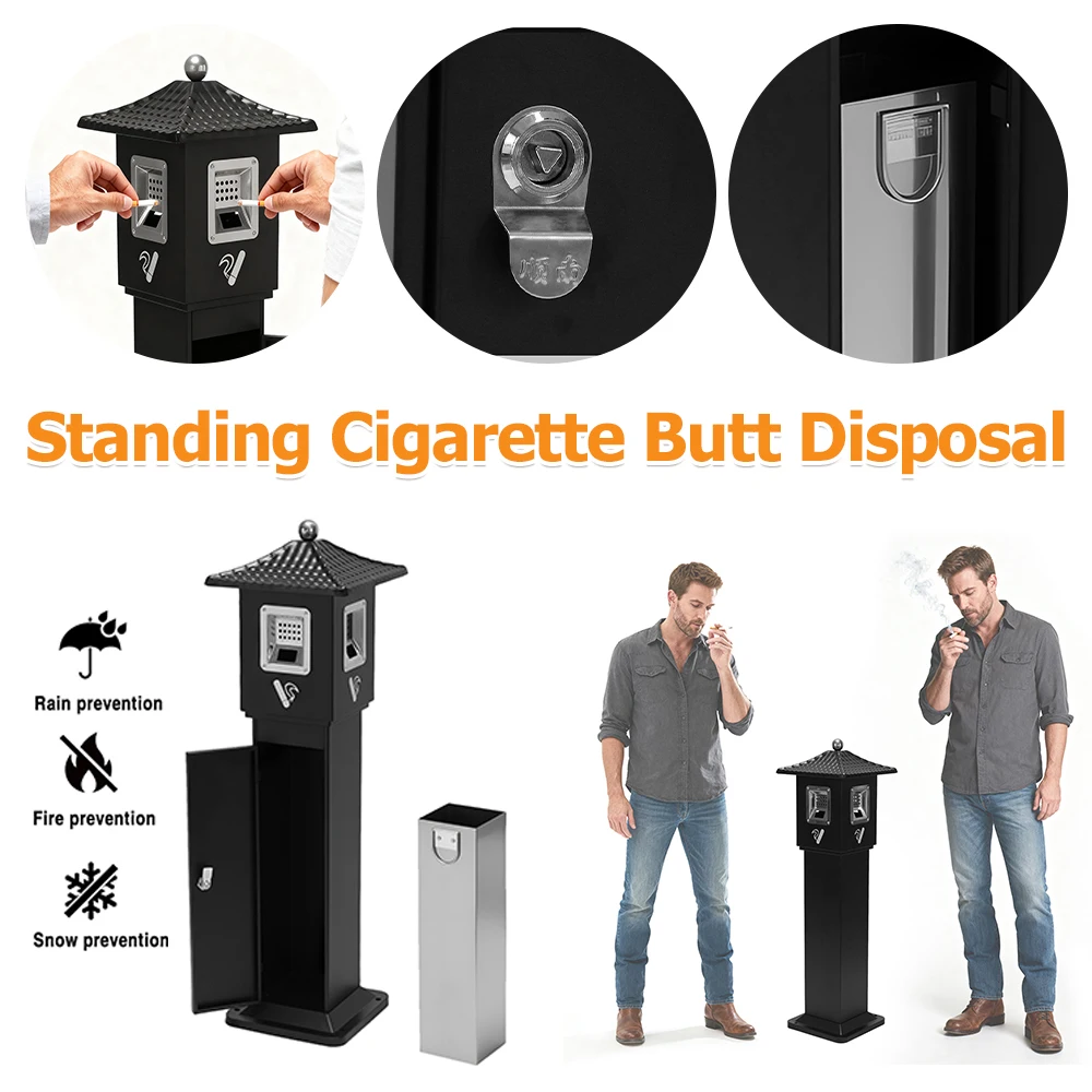 

Standing Cigarette Butt Disposal with Inner Bucket Station Floor Cigarette Bin Metal Vertical Trash Bin Outdoor Ash Collector
