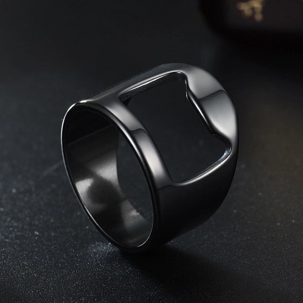 

Bottle Opener Rings Stainless Steel Men Chain Ring Black Set Size 9 Portable Stress Relief Tool Opens