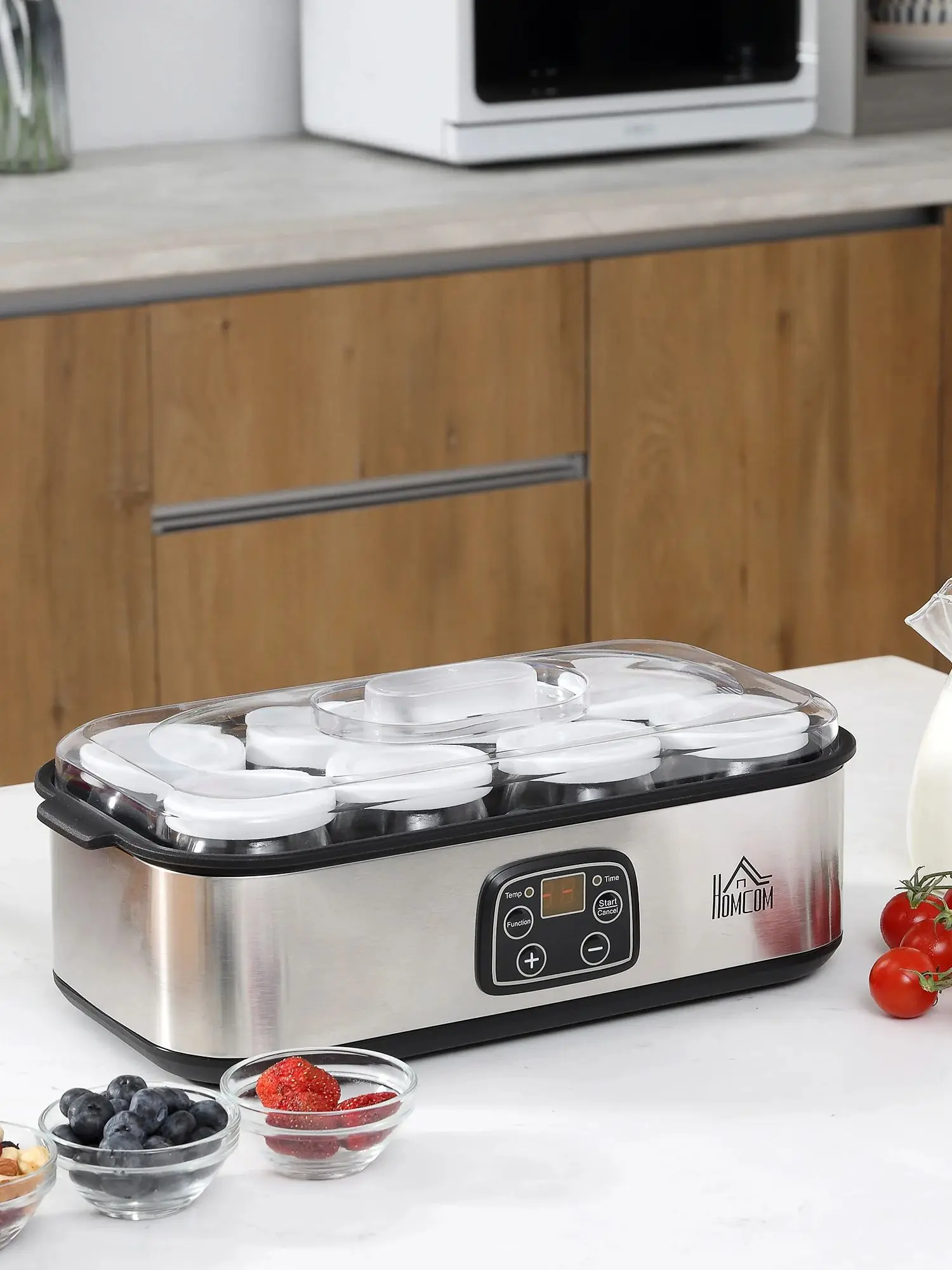 Homcom Yaourtière Capacité 1,44 L avec 8 pots 180 ml Minuterie et thermostat
