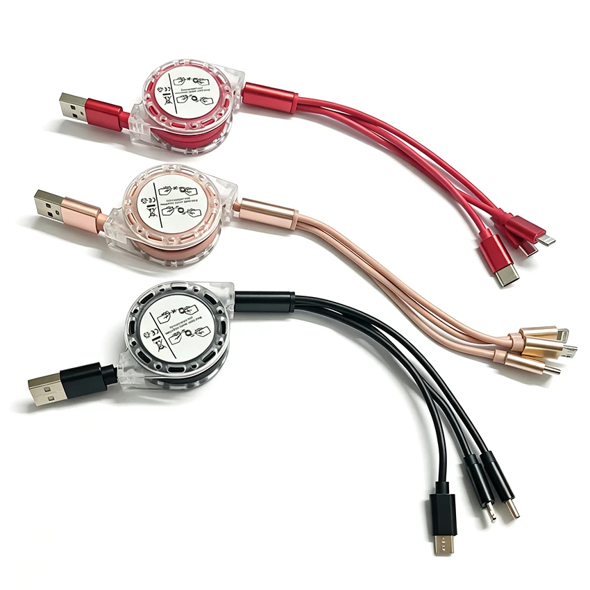 1M Scalable 3- in-1 Data Cable For Type-C Micro 3 to 1 USB Plug Phone Charging Cable For Type C Xiaomi Huawei Samsung