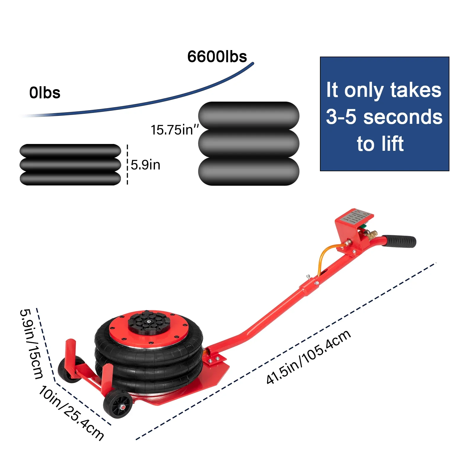 Воздушный домкрат с круглой ручкой 3T, красный, прочный и долговечный корпус может поддерживать Вес 6600 фунтов/3T, очень быстро использовать домкрат для подъема веса