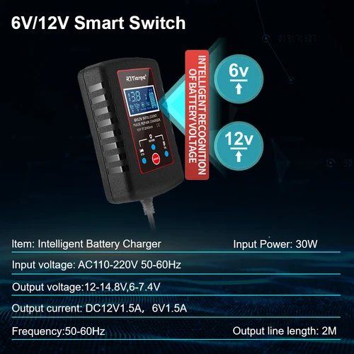Imagen 2 del producto Cargador de batería automotriz 30W 6V 12V baterías de motocicleta carga adaptador de reparación de pulso Digital extensor de Cable para celda de almacenamiento