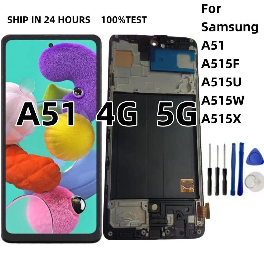 TFT OLED para Samsung A51 pantalla LCD piezas de montaje del digitalizador SM A515F A515U A515W A515X con marco 4G 5G pantalla táctil