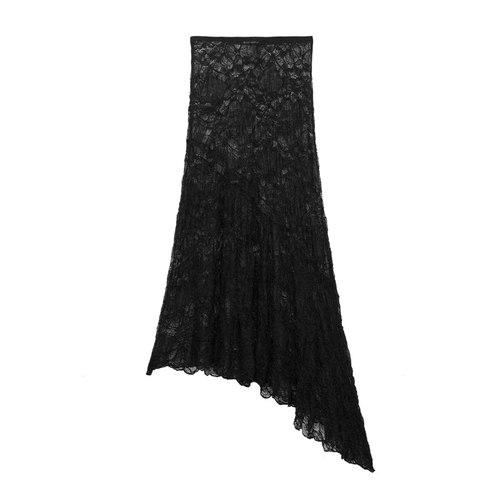 

2025 BM MD ZA Womens Blouse and Asymmetric Hem Lace Midi Skirt Set Trendy Fashion Ensemble for Stylish Ladies