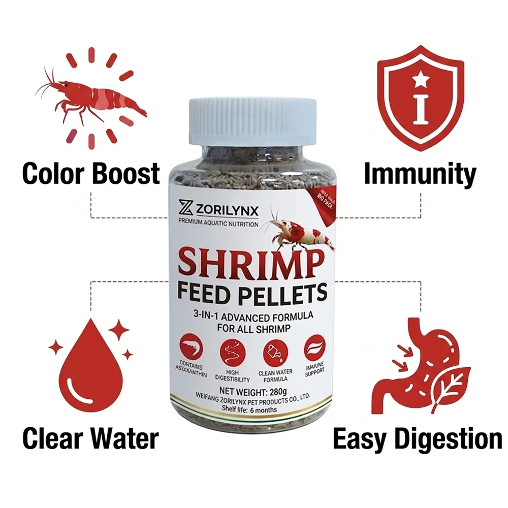 Nährstoffreiches Garnelenfutter Sinkende Pellets Hochprotein Calciumreiches Futter für Kristallrote Kirschgarnelen Aquarium ZORILYNX – Detail 5