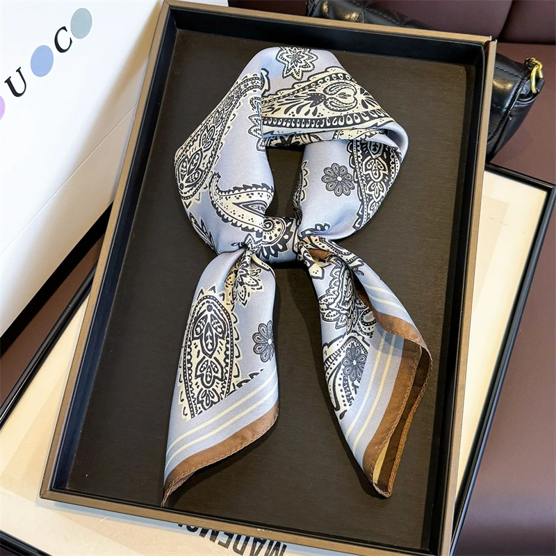 

14mm 100% Twill Silk Square Scarf for Women 65cm Neck Tie Neckerchief Double side Female Foulard Headband Hijab Shawl Bandana