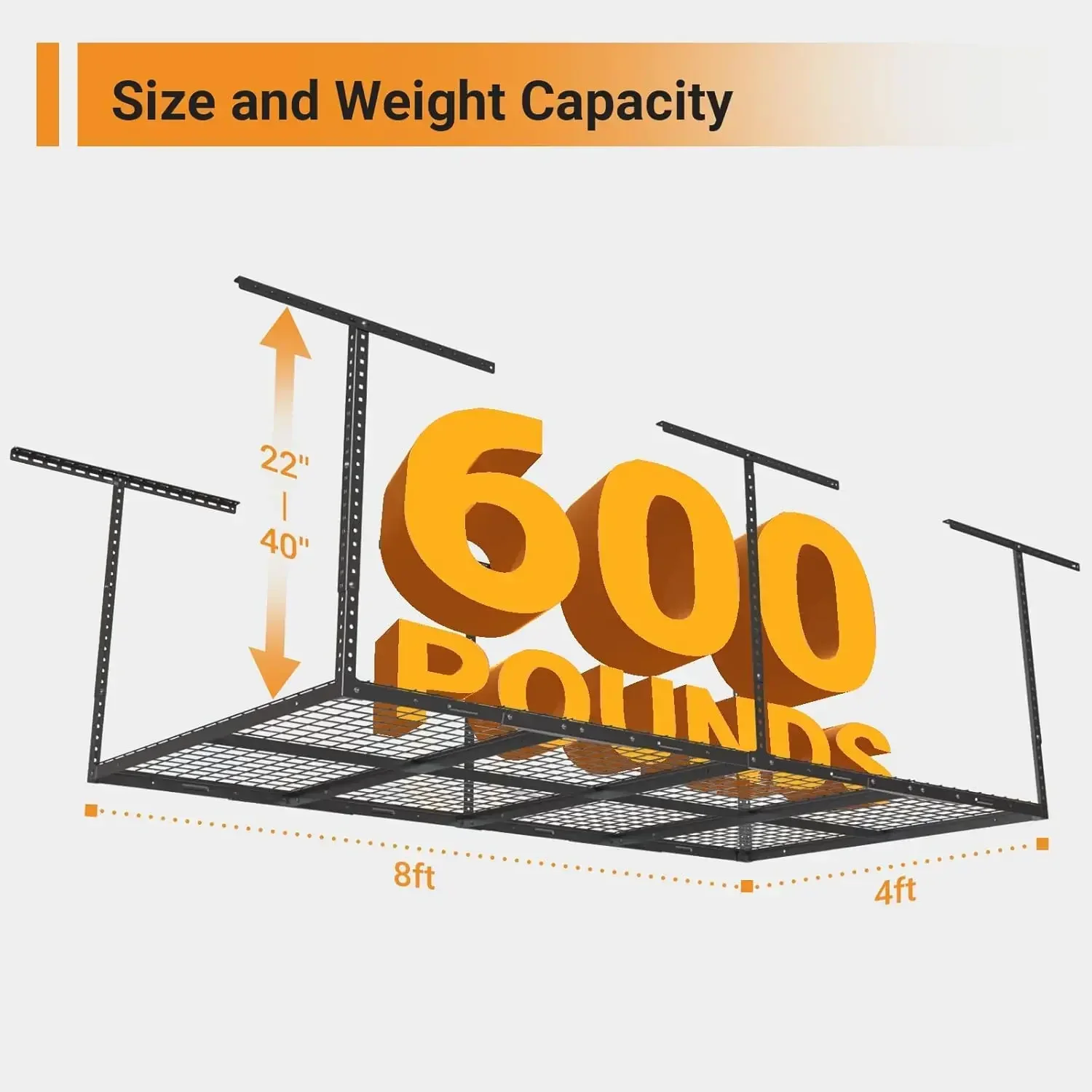 

[Hot Deal, Limited Time Offer!]Heavy-Duty Metal Garage Ceiling Storage Rack, 4ftx8ft Overhead Garage Storage Rack, 22''-40" Adju
