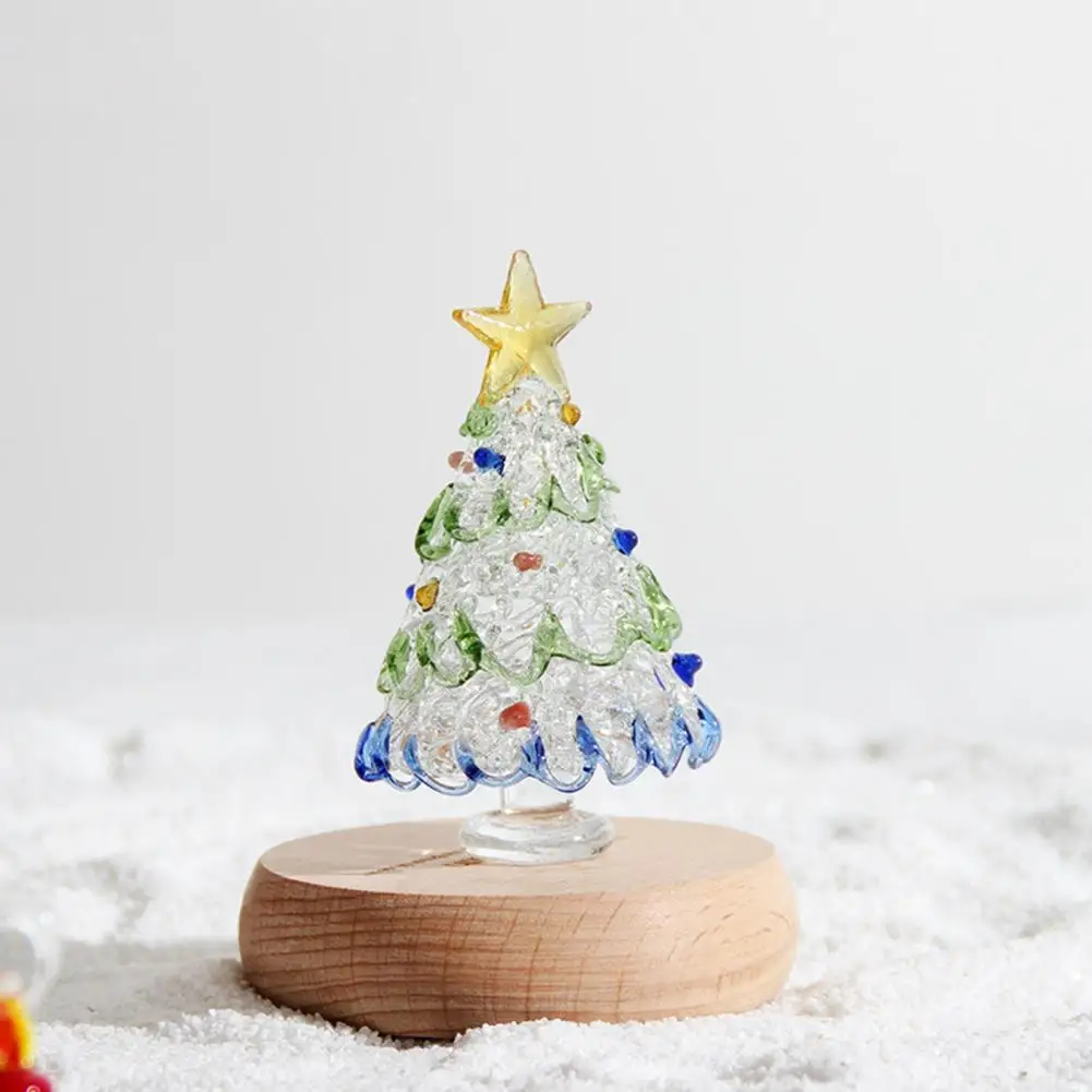 Glass Christmas Tree Mini Tabletop Xmas Tree Figurine with Star Topper for Winter Holiday Table Mantel Shelf Home Decoration