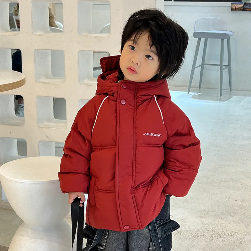 Children Boys Winter Hooded Down Jacket Thicken Letter Printed Elastic Cuffs Kid Boy Outerwear Proof Wind Water Toddler Boy Coat