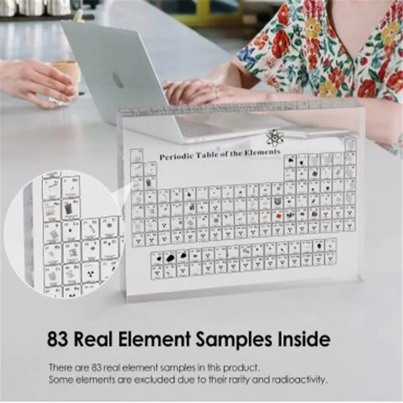 Acrylic Periodic Table Desk Display With Real Elements Kids Teaching School Day Birthday Party Gifts Chemical Element Home Decor