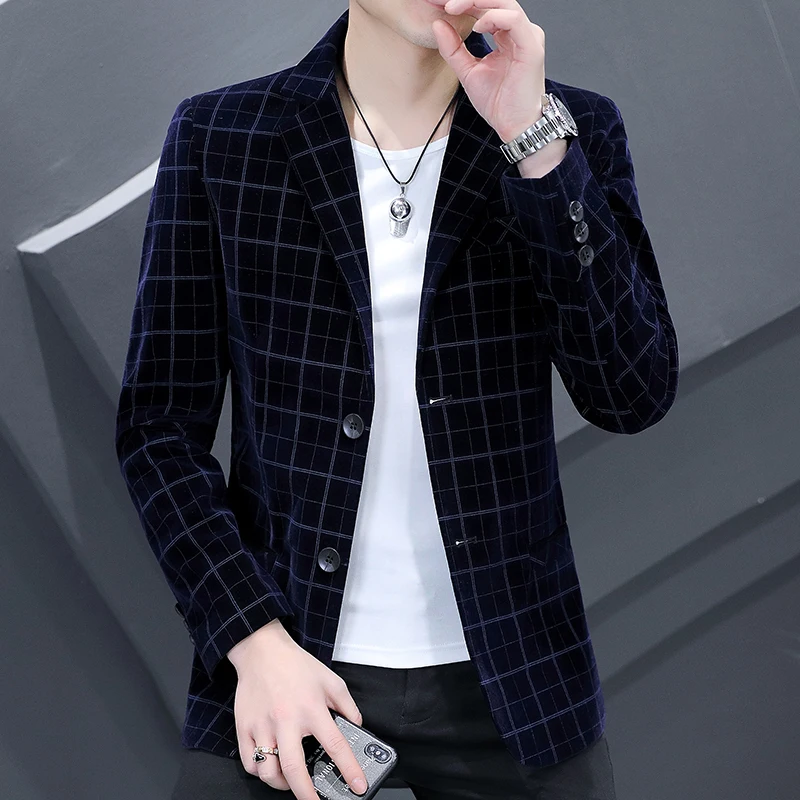 

High Quality Blazer Gold Velvet Elegant British Style Business Fashion Casual Work Interview Party Men's Formal Suit Jacket