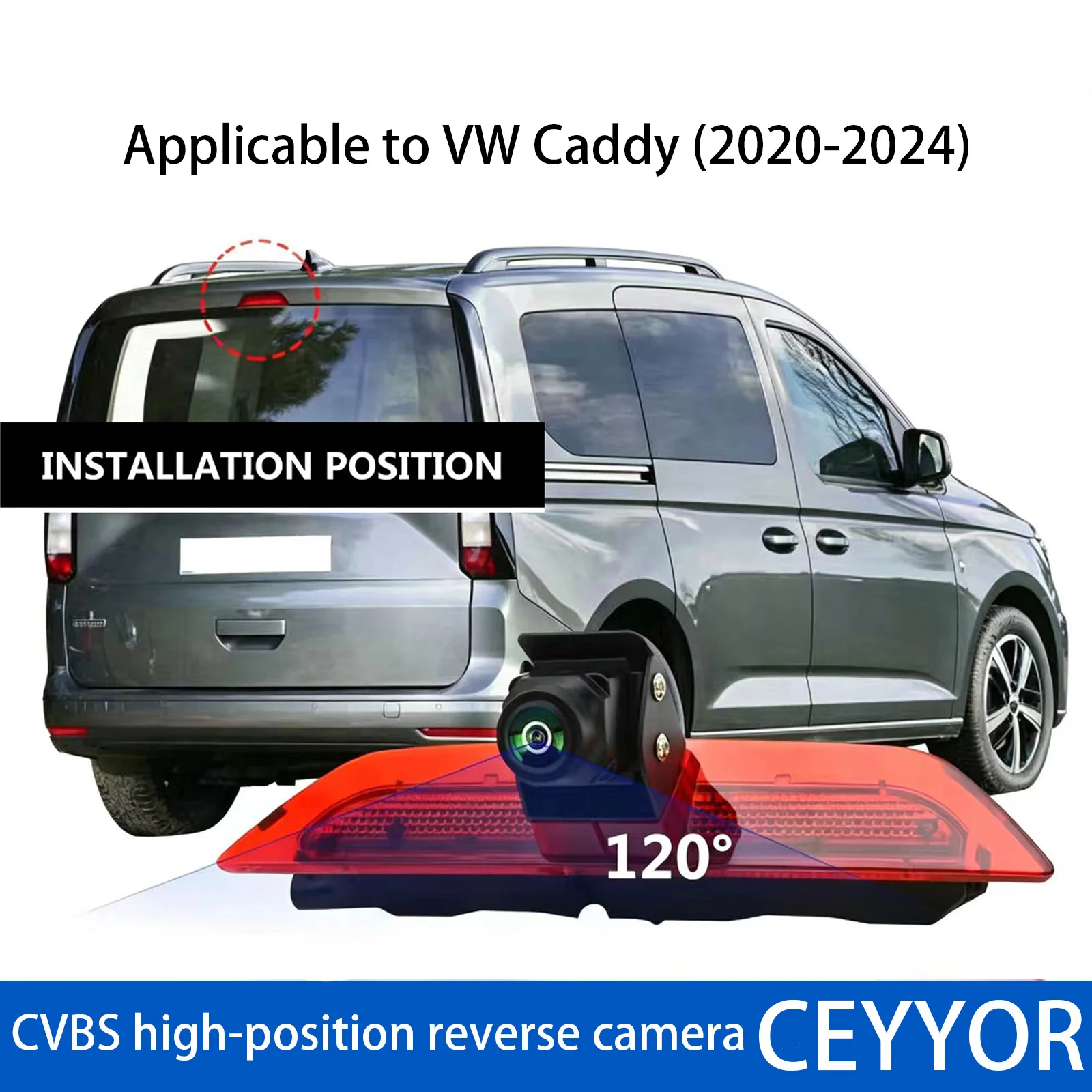 High-position brake light reversing camera，Applicable to VW Caddy (2020-2024)Parking and reversing at night are safer.