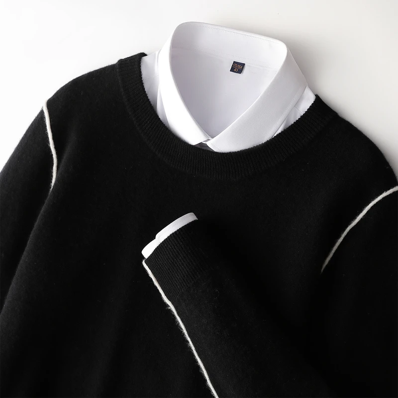 

CHICUU Autumn Winter Men's Basic Wool O-neck Long Sleeve Pullover Sweater 100% Merino Wool Knitwear Soft Comfy Cashmere Knit