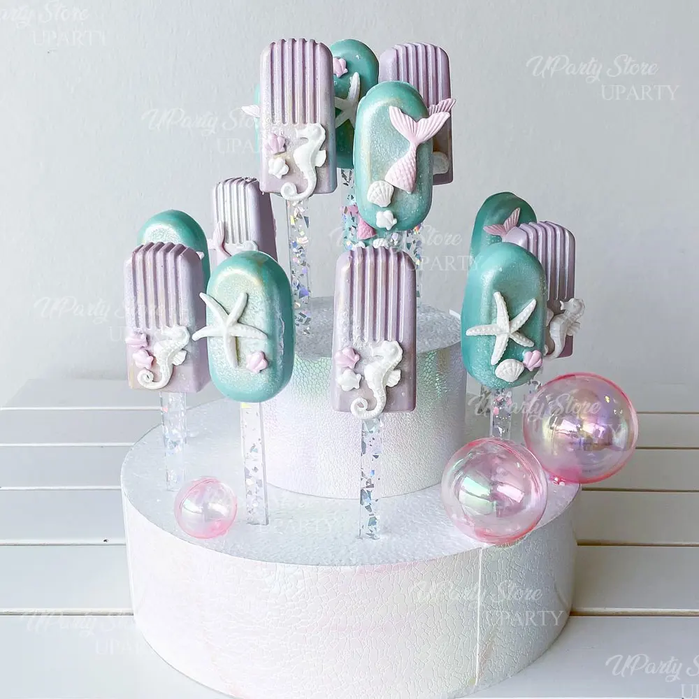 10/50 Stück schillernde Kugeln Kuchendeckel 3/4/5 cm Laserrosa transparente perlweiße Kuchenbälle für Geburtstag Meerjungfrau Kuchendekoration – Detail 10