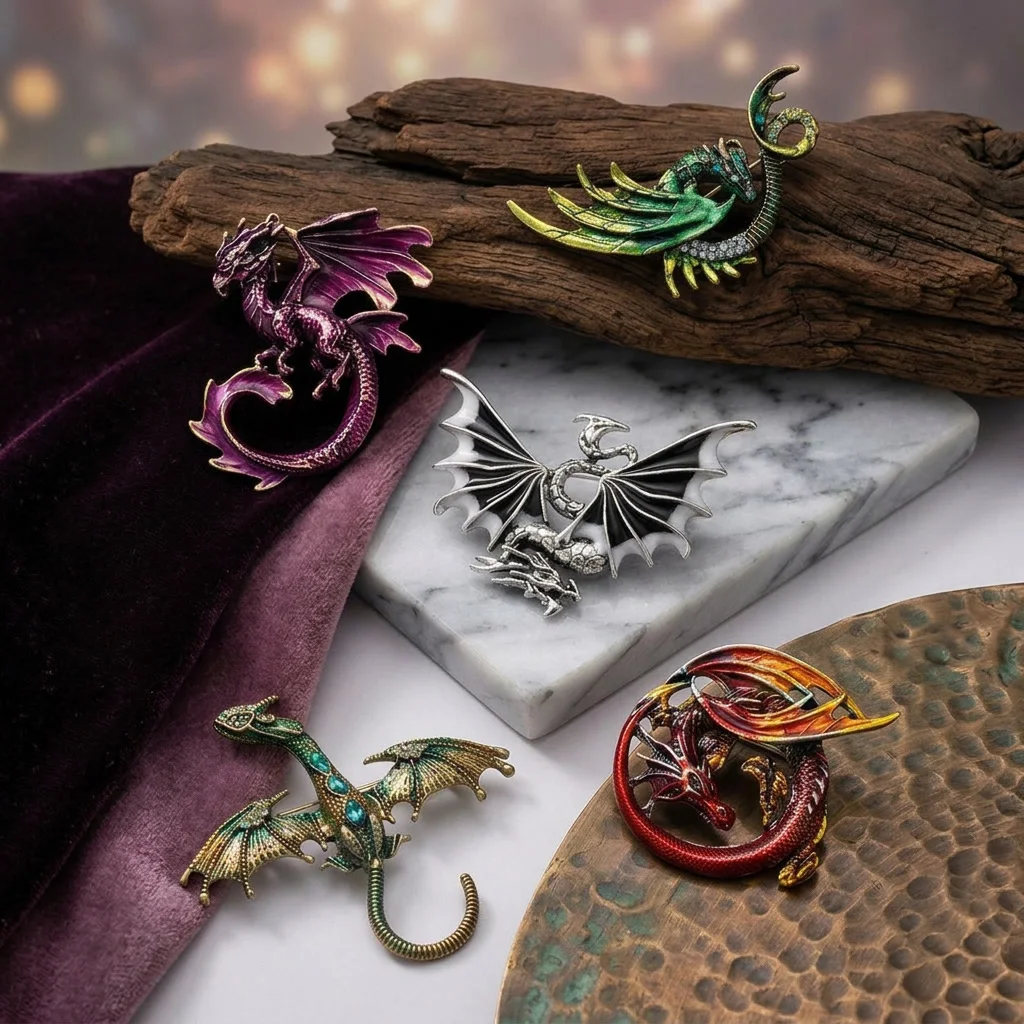 Trendy Enamel Flying Dragon Brooches for Women Unisex Vintage Animal Pins Casual Party Jewelry Accessories Gifts Decoration