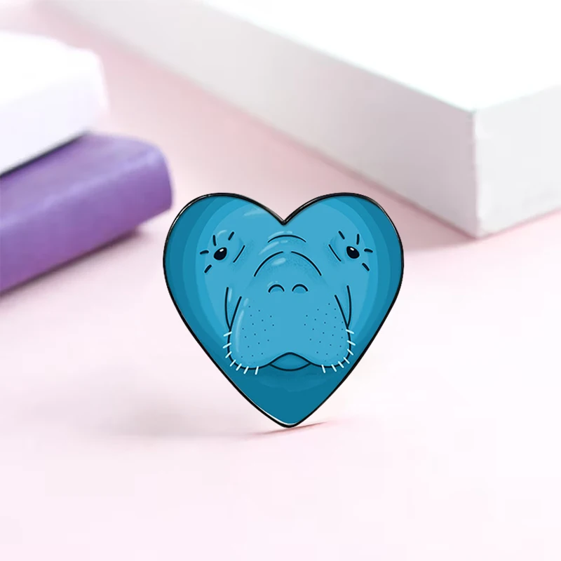 Love Manatee pin Funny Brooches Shirt Lapel Cute Badge Cartoon Jewelry Gift for Lover Girl Friends