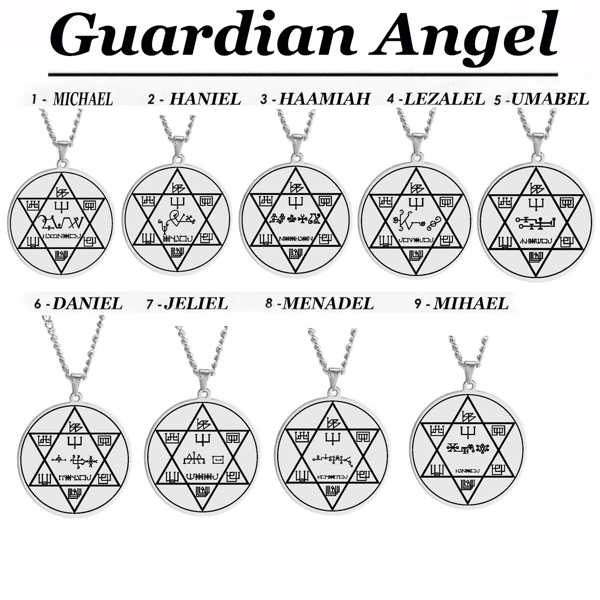 HLSS097-105 Archangel Michael Guardian Angel Haniel Haamiah Lezalel Umabel Daniel Jeliel Mihael Stainless Steel Pendant Necklace