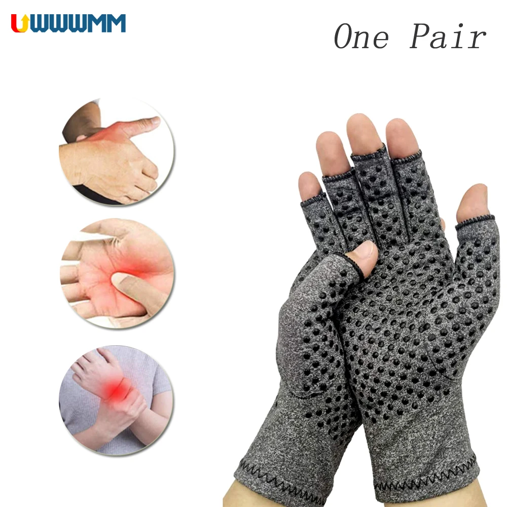 1Pair Arthritis Magnetic Compression Gloves Unisex Open-Finger Therapy Compression Gloves Carpal Tunnel Pain Relief Typing Glove