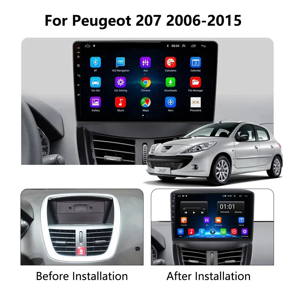 KNOWRO Car Radio For Peugeot 207 207CC 2006-2015 Carplay Android Auto GPS 4G WIFI Multimedia Player No 2 Din DVD