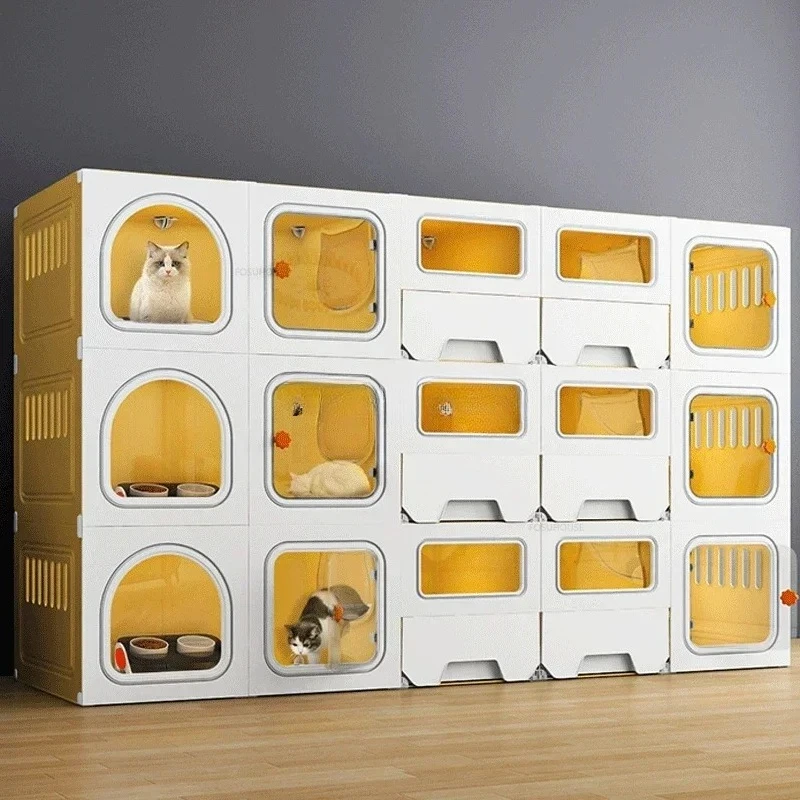 Cat Cages 3-layers with Partition Breeding Cages Large Space Pet Shop Foster Cage House with Litter Box Luxury Villa