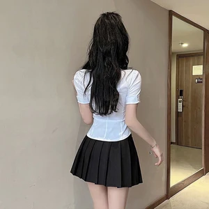 Xpqbb-Camisas brancas para mulheres, slim fit, manga curta, blusa recortada para senhoras, estilo preppy, gola aberta, estilo coreano, camisa de estudante 10 principais vendas blusa de escola - №8