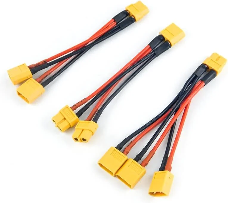 XT60 Parallel Battery Connector Male/Female Cable Dual Extension Y Splitter/ 3-Way 14AWG Silicone Wire for RC Battery Motor