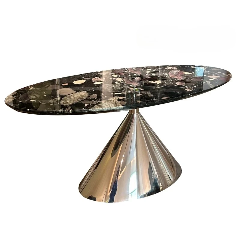 Natural moonlight starry luxury stone dining table high-end custom light luxury marble rectangular household dining table