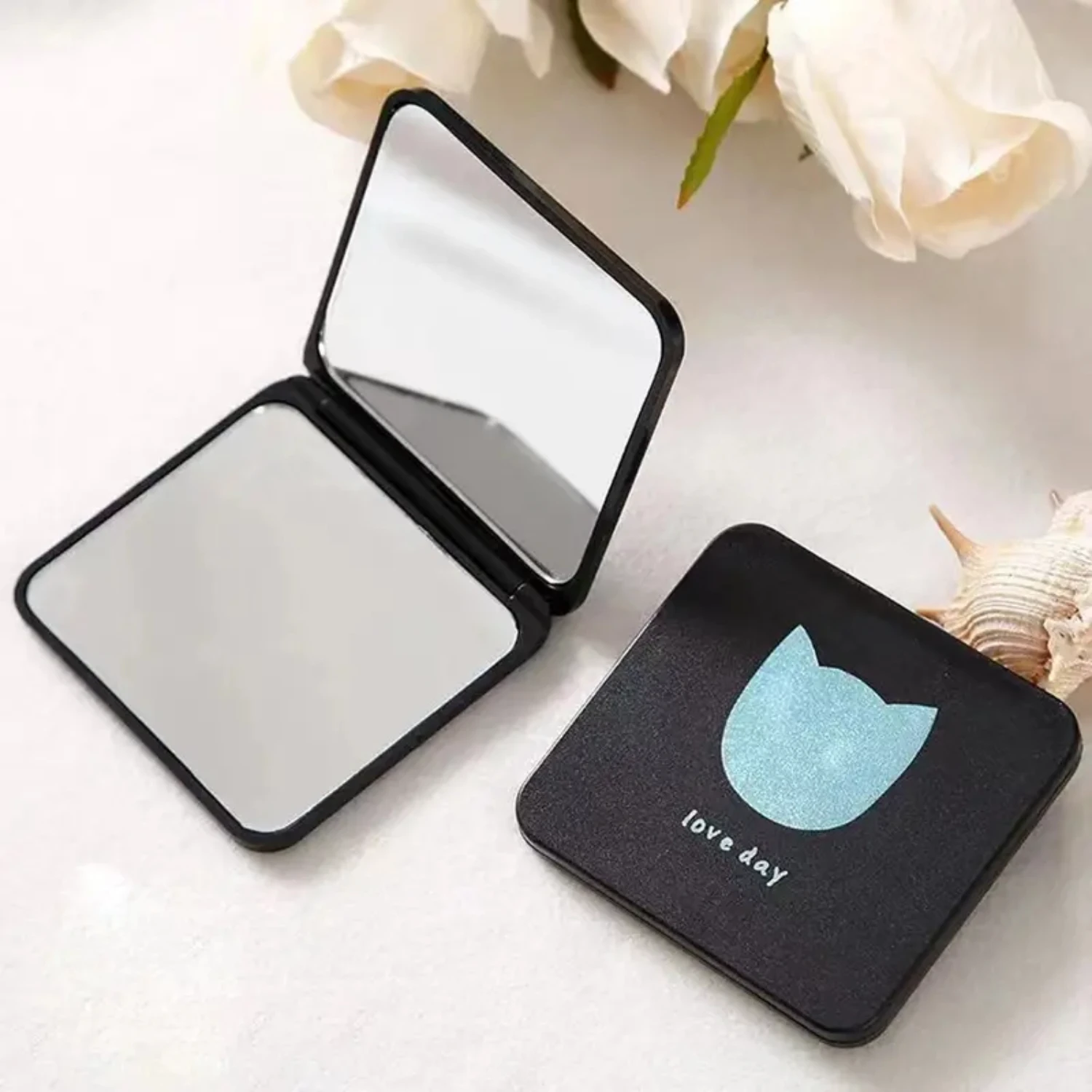 Travel-sized, Double-Sided Compact Mirror for Women, Handheld Square Foldable Makeup Mirror in Handbag, Portable Pocket Cosmetic