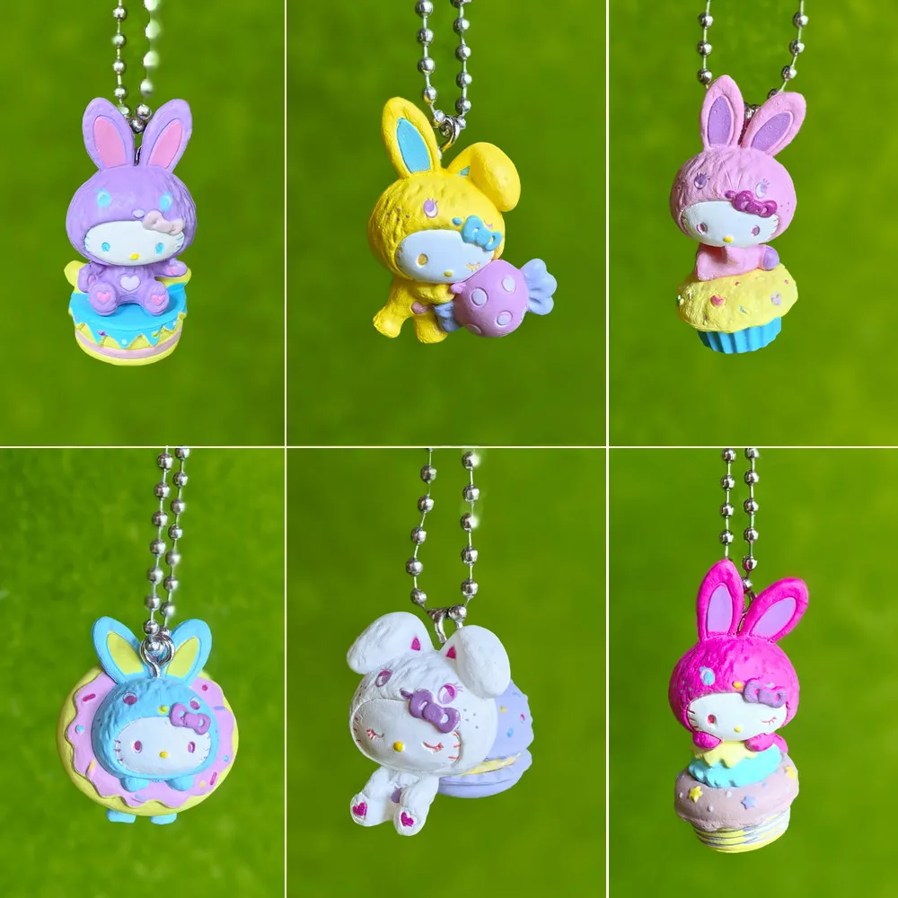 

Hello Kitty Macaron Pendant Keychain Cartoon Hello Kitty Cake Donut Dessert Model Toy Kitchen Decorations Ornament Kids Gifts