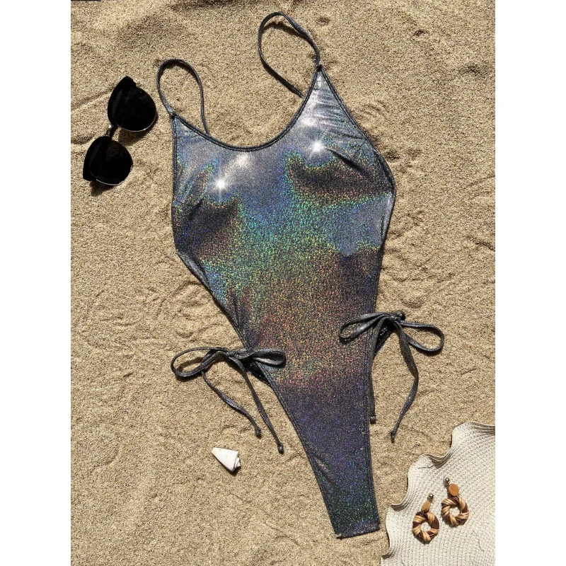 Chic Double New One-Piece Swimsuit Halter Bikini Swimsuit Female Pure Color Swimsuit Sexybikini6692