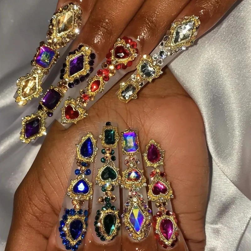 10pcs 하트 AB 크리스탈 3D 라인 석 네일 아트 장식 럭셔리 합금 네일 매력 보석 DIY 쥬얼리 매니큐어 손톱 용품