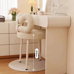 Simple Lambswool Makeup Chair Modern Vanity Bench Bedroom Seat with Bow Tie Creamy Seat Nail Salon Seating