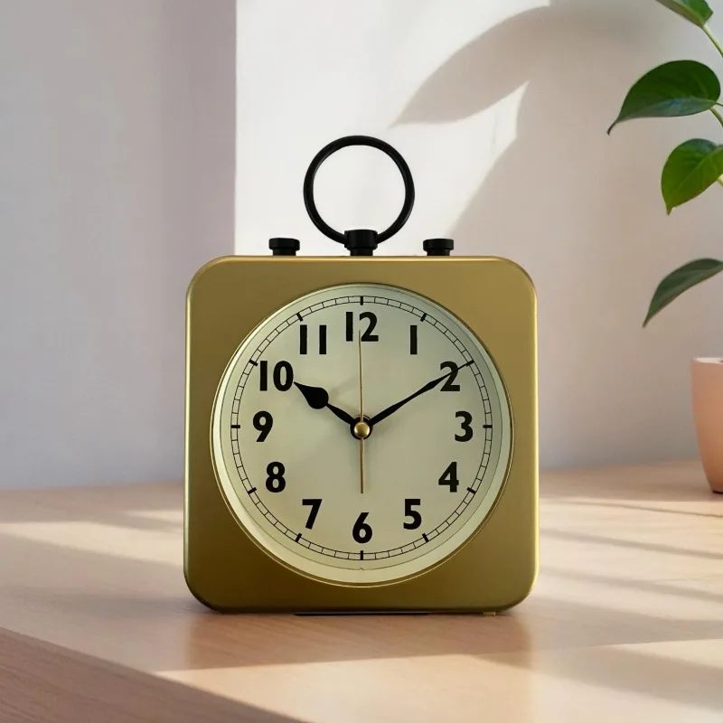 Simple Modern Table Clocks Golden Alarm Machine Square Silent Plastic Clocks Portable Living Room Bedroom Household Desk Clock