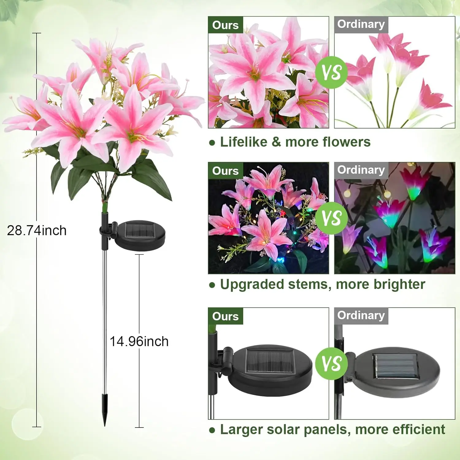 Lily Flower Solar Outdoor Light Ip65 Waterproof Solar Powered for Garden Pathway Landscape Lights Courtyard Yard Decoration