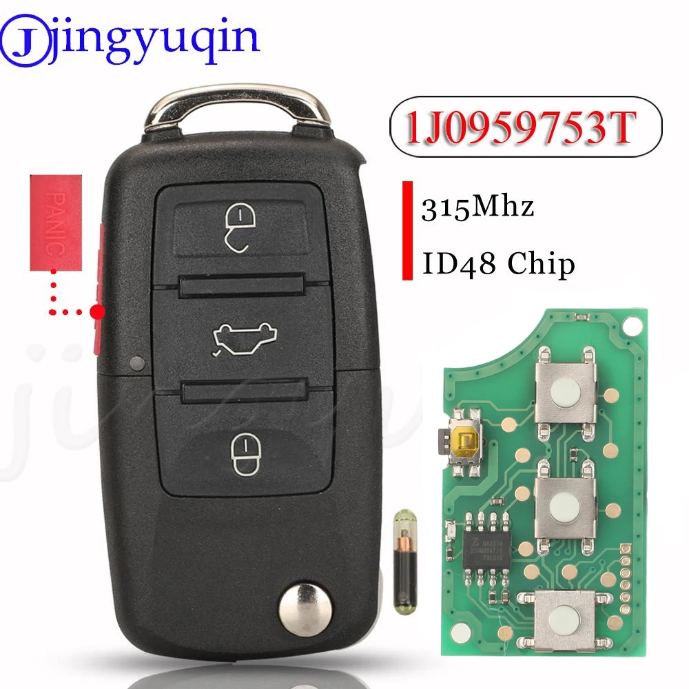 

Jingyuqin 1J0959753T Smart Remote Car Key 315Mhz ID48 For VW Volkswagen Beetle Golf Jetta GTI Passat Key FOB Transmitter Control