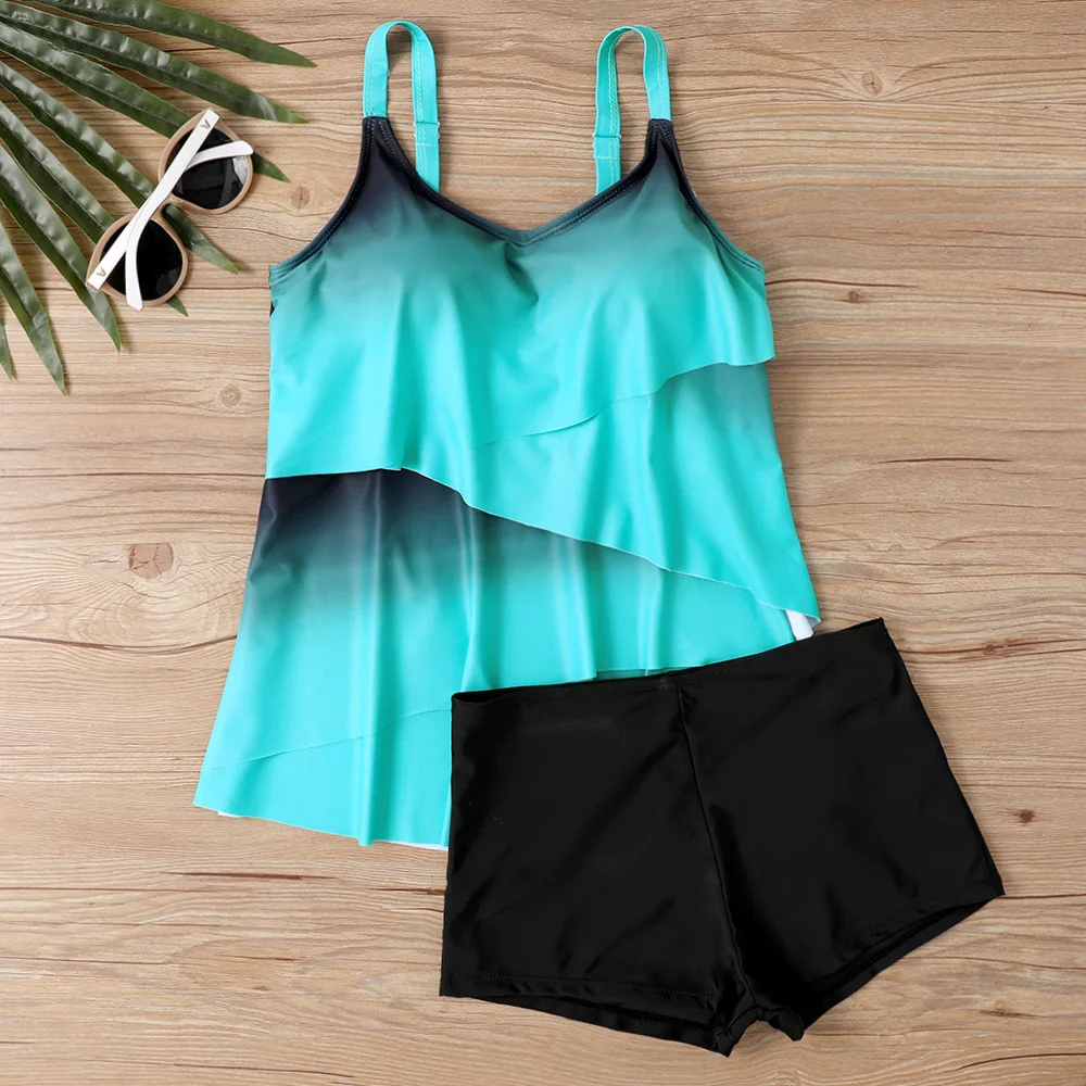 

2025 New Print Halter Tankini Set Women Summer Swimwear Sexy Padded Swimsuit Beach Biquini Boxer Shorts High Waist Bathing Suit