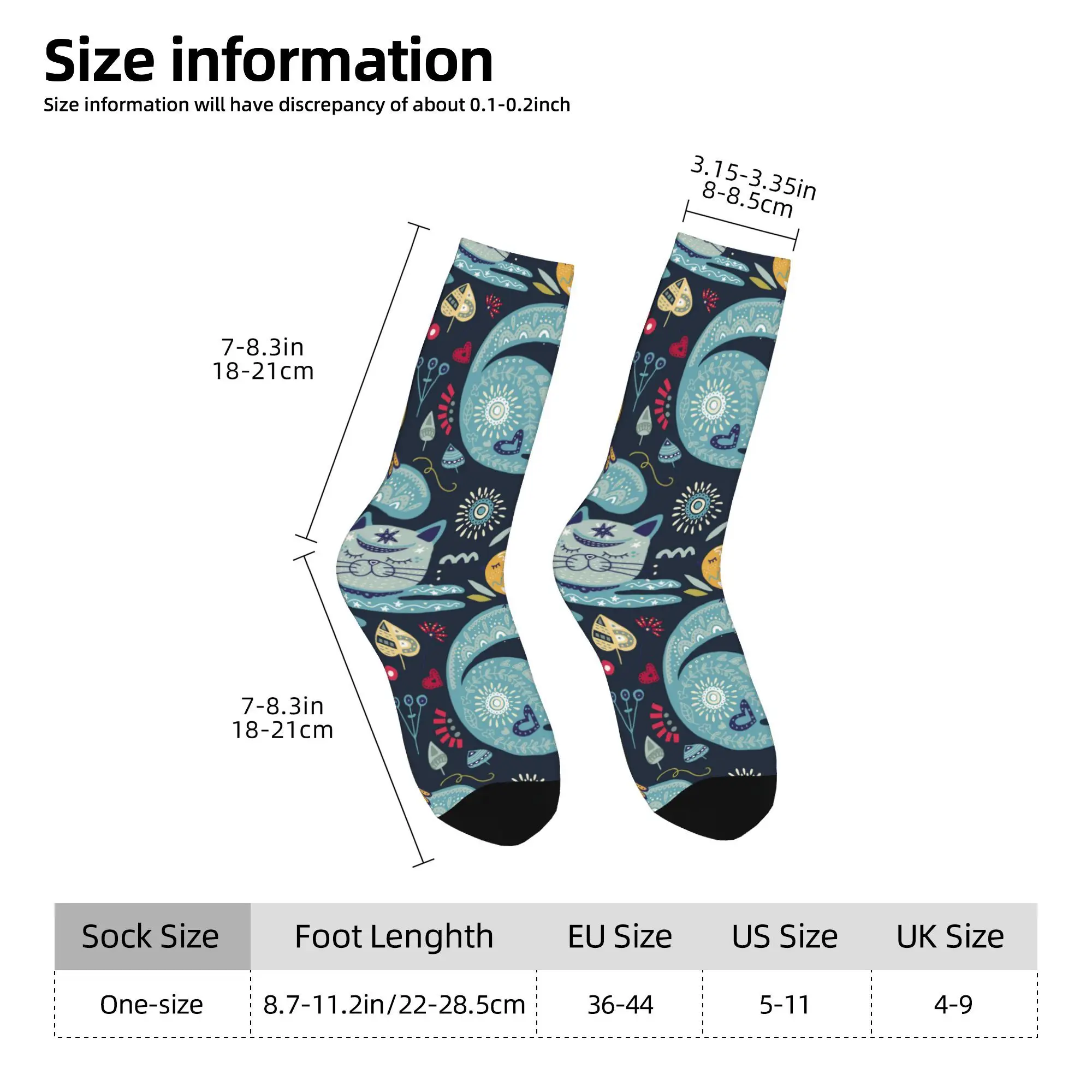 1pc Cute Cat and Bird and Flowers  Printed Men's Socks Novelty Hip Hop Harajuku Pattern Crew Sock Casual Gift