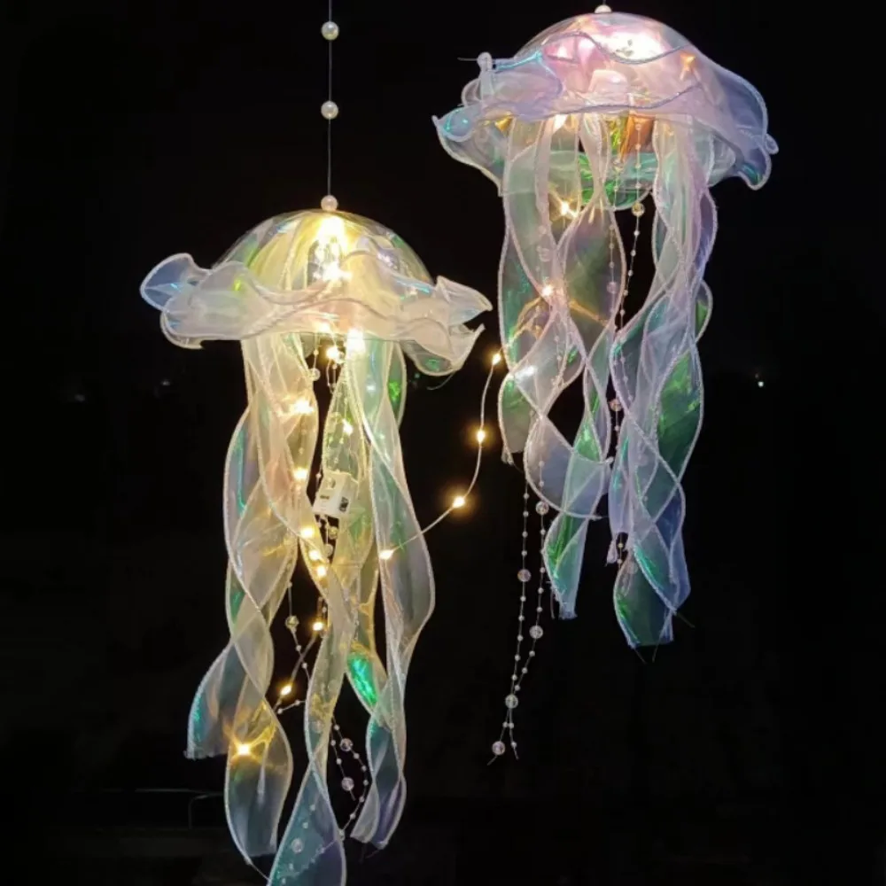 Jellyfish Lamp Portable Flower Atmosphere Night Light Girl Room Hanging Light Decorations Handmade DIY Ceiling Lantern Ornaments