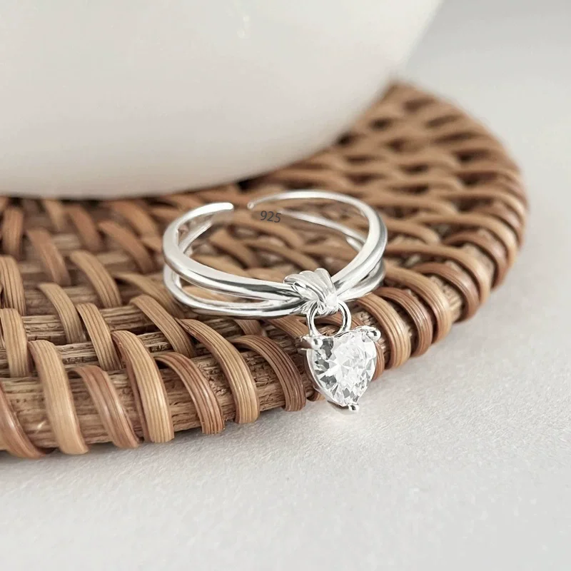 VENTFILLE Blumen-Spitzenring aus 925er-Sterlingsilber, koreanische Mode, Öffnung mit eingelegtem CZ, verstellbare Ringe, Valentinstagsgeschenk