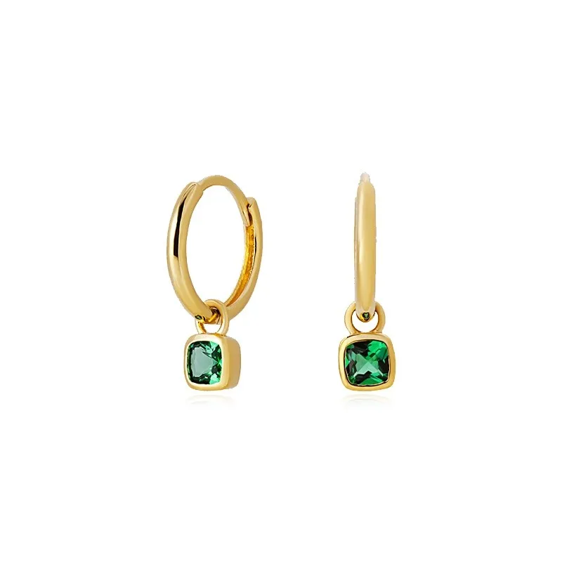 

CCFJOYAS 925 Sterling Silver Green color Square Zircon Hoop Earrings for Women 9.5mm Round Circle Earrings Fine Jewelry