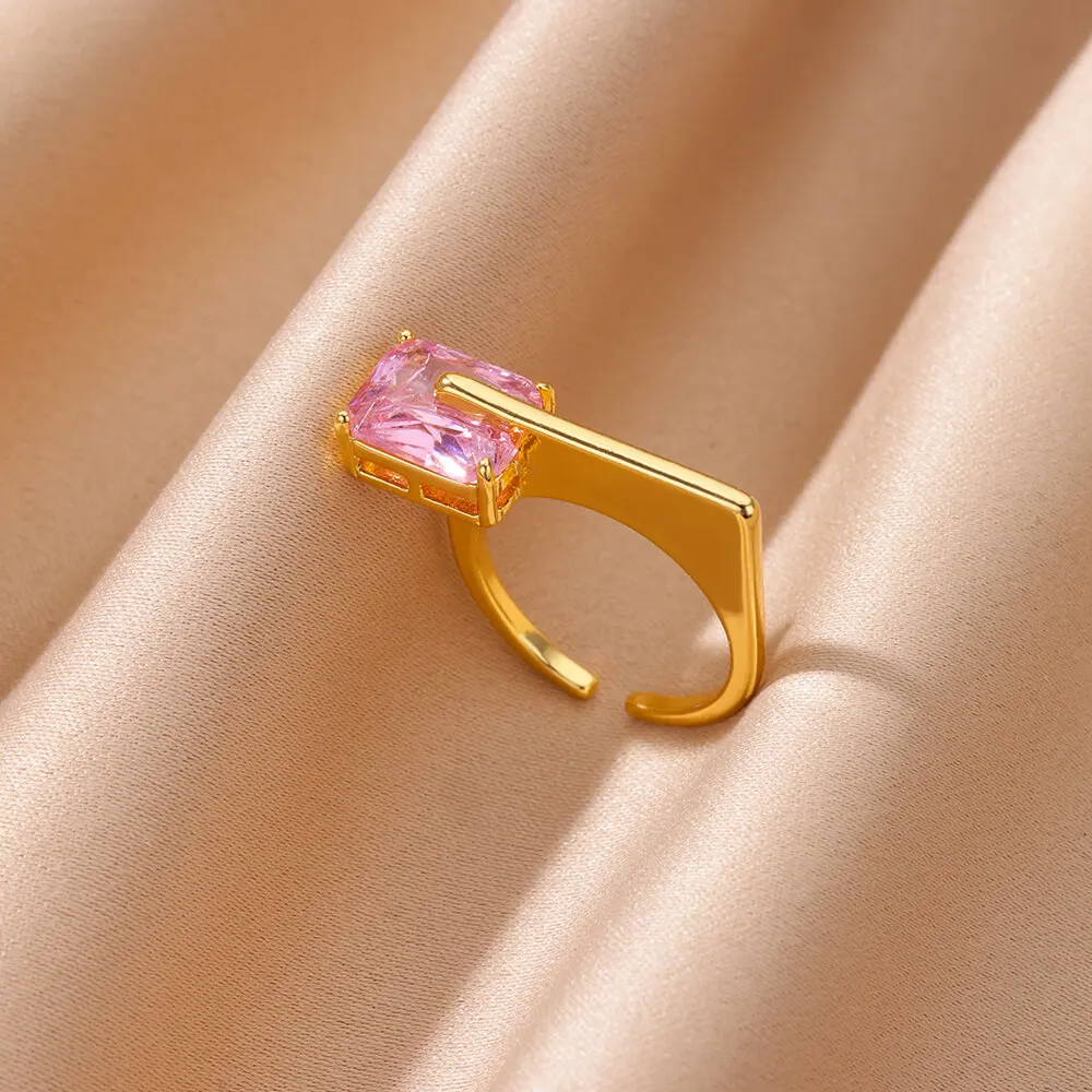 

Gold color zircon Rings For Women Stainless Steel oil-pressing open Rings Fashion Adjustable Party Rings Jewelry Gift