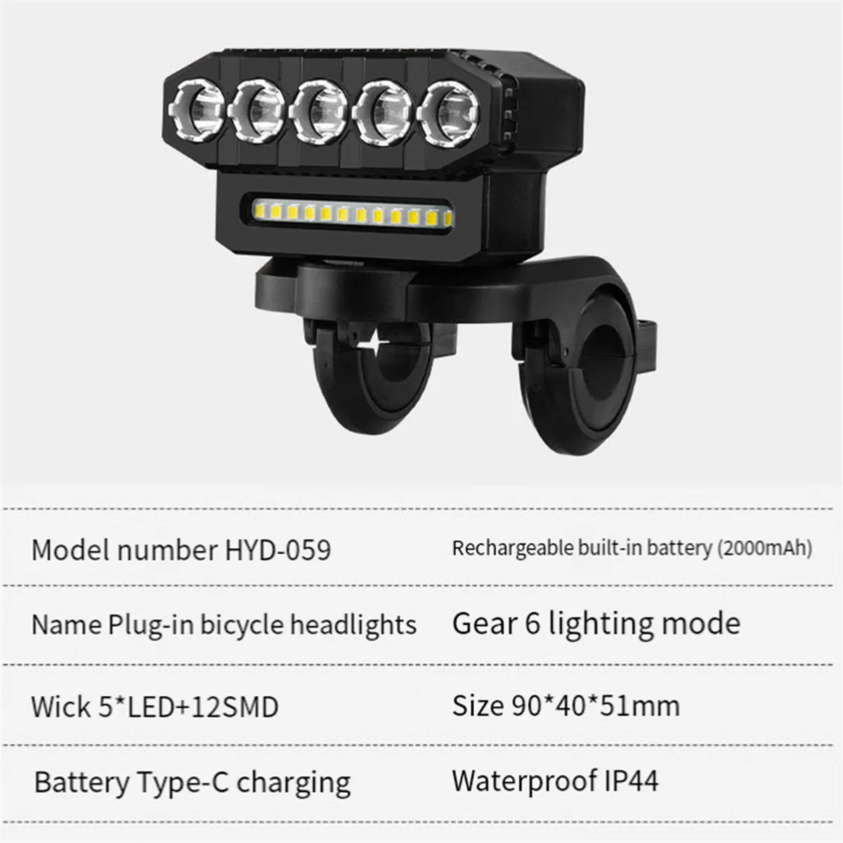 LED Bike Headlight LED Light Bar Bicycle Front Light Power Bank Type-C Charging Bicycle Accessories,Style 2